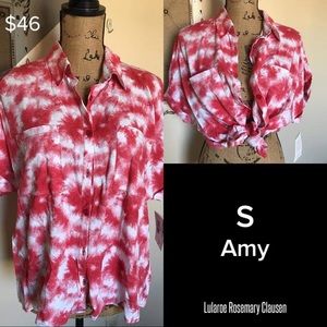 🆕 Lularoe Red Tie Dye Amy Shirt Small size 6-8
